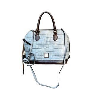 Dooney & Bourke Oakdale Croco Gray Embossed Leather Zip Satchel Crossbody READ